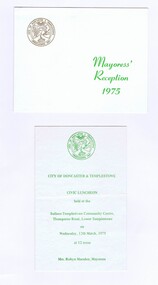 Memorabilia - Invitation and Program, City of Doncaster & Templestowe, City of Doncaster & Templestowe invitation and program to Civic Luncheon 1975, 12/03/1975
