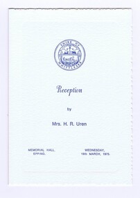 Memorabilia - Program, Shire of Whittlesea, Shire of Whittlesea Reception 1975, 19/03/1975