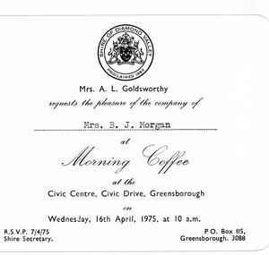 Memorabilia - Card, Shire of Diamond Valley, Shire of Diamond Valley Morning Coffee 1975, 16/04/1975