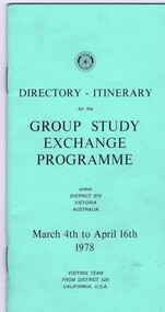 Memorabilia - Programme, Rotary International, Rotary International Directory - Itinerary for the Group Study Exchange Programme, 04/1978