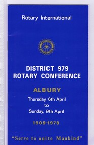 Memorabilia - Programme, Rotary International, Rotary International District 979 Rotary Conference Albury, 04/1978