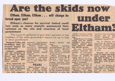 Memorabilia - Newspaper Clipping, Heidelberger, Are the skids now under Eltham?, 21/02/1979