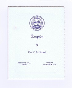 Memorabilia - Program, Shire of Whittlesea et al, Shire of Whittlesea Reception Programme, and City of Doncaster and Templestowe civic luncheon 1972, 1972