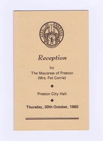 Memorabilia - Programme, City of Preston, City of Preston Reception 1980, 30/08/1980