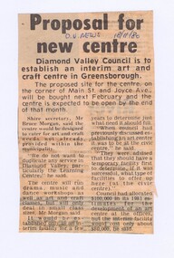 Memorabilia - Newspaper Clipping, Diamond Valley News, Proposal for new centre, 18/11/1980