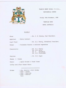Memorabilia - Menu, Institute of Municipal Administration, Frank Rogan Testimonial Dinner, 28/11/1980