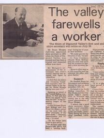 Memorabilia - Newspaper Clipping, Diamond Valley News, The valley farewells a worker, 19/04/1983