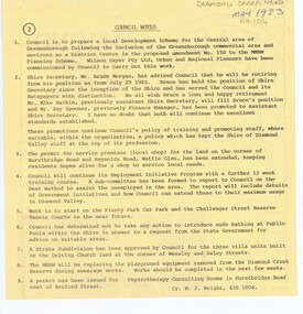 Memorabilia - Article, Diamond Creek News, Council Notes May 1983, 05/1983