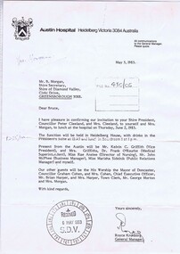 Memorabilia - Letter, Austin Hospital, Austin Hospital Lunch Invitation, 05/05/1983