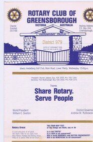 Memorabilia - Pamphlet, Rotary Club of Greensborough, Rotary Club of Greensborough District 979, 1983