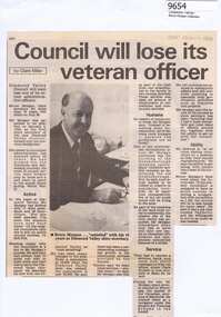 Memorabilia - Newspaper Clipping, Diamond Valley News, Council will lose its veteran officer, 19/07/1983