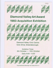 Memorabilia - Programme, Diamond Valley Arts Society, Diamond Valley Art Awards 1983 Acquisition Exhibition, 08/10/1983