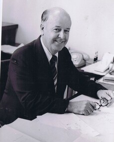 Memorabilia - Photograph, Shire of Diamond Valley - Shire Secretary Bruce Morgan at desk
