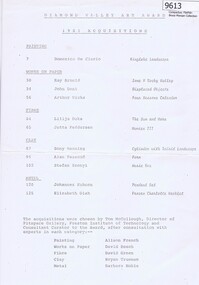 Memorabilia - List, Diamond Valley Arts Society, Diamond Valley Art Awards 1981, 1981