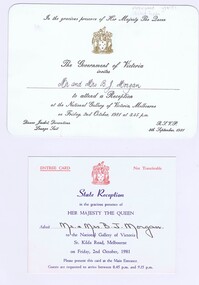 Memorabilia - Invitation & Card, Government of Victoria, State Reception in the gracious presence of Her Majesty the Queen 1981, 02/10/1981