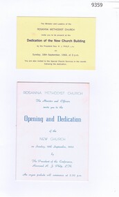Memorabilia - Invitation and Program, The Methodist Church of Rosanna, Rosanna Methodist Church Dedication of the New Church Building; and, Program for the Opening and Dedication of the New Church, 02/04/1966
