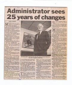 Newspaper - Newspaper Clipping, Diamond Valley News, Administrator sees 25 years of changes, 30/10/1990