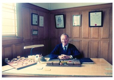 Photograph - Photograph Collection, Alison Lendoudis et al, Bob Manuell in the office at Briar Hill Timber 1996, 1996