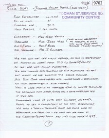 Document, Doris Wise, Todman Street/Service Road Community Centre, Watsonia. 1986, 02/12/1986