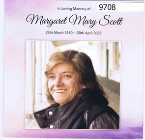 Card - Bereavement Card, Gabrielle Walsh Funeral Services, Margaret Mary Scott, May 2025