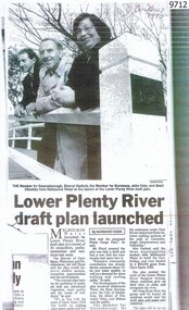 Newspaper - Newspaper Clipping, Diamond Valley News, Lower Plenty River draft plan launched, 1990