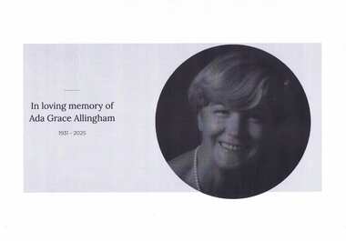 Document - Newspaper Clipping, Herald Sun, In loving memory of Ada Grace Allingham, 15/05/2025