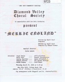 Pamphlet - Programme, Diamond Valley Choral Society, Merrie England: Diamond Valley Choral Society, 1980