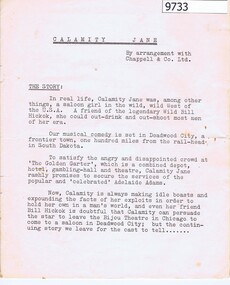 Programme, Montmorency High School, Calamity Jane: Montmorency High School, 1970s