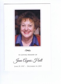 Card, Le Pine Funerals, In Loving Memory of June Agnes Hall 1937 - 2025, 12/2025