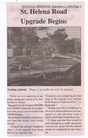 Newspaper - Newspaper Clipping, Banyule Observer, St Helena Road Upgrade Begins, 02/09/2000