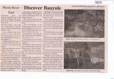 Newspaper - Newspaper Clipping, Banyule Observer, Discover Banyule: Plenty River Trail, 02/09/2000