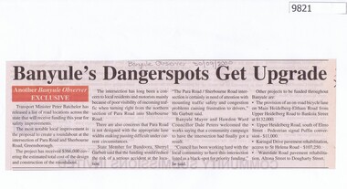 Newspaper - Newspaper Clipping, Banyule Observer, Banyule's Dangerspots Get Upgrade, 30/09/2000