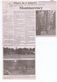 Newspaper - Newspaper Clipping, Banyule Observer, What's In a Suburb? Montmorency, 30/09/2000