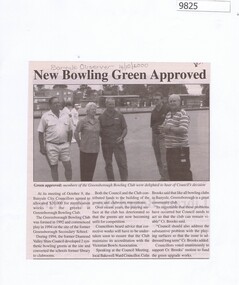 Newspaper - Newspaper Clipping, Banyule Observer, New Bowling Green Approved, 14/10/2000