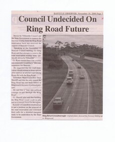Newspaper - Newspaper Clipping, Banyule Observer, Council undecided on Ring Road future, 18/11/2000