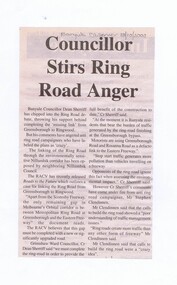 Newspaper - Newspaper Clipping, Banyule Observer, Councillor stirs Ring Road anger, 18/11/2000