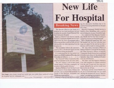 Newspaper - Newspaper Clipping, Banyule Observer, New Life for Hospital, 18/11/2000