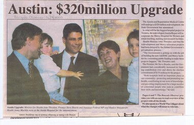 Newspaper - Newspaper Clipping, Banyule Observer, Austin: $320 million upgrade, 16/09/2000