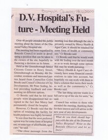 Newspaper - Newspaper Clipping, Banyule Observer, D.V. Hospital's Future - meeting held, 16/12/2000