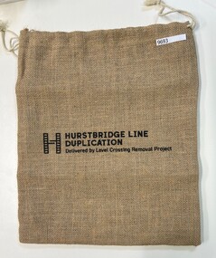 Memorabilia - Bag, Victoria. Metro Trains, Hurstbridge Line Duplication - hessian bag, 30/04/2023