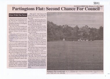 Newspaper - Newspaper Clipping, Banyule Observer, Partingtons Flat: Second Chance for Council, 17/02/2001