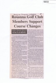 Newspaper - Newspaper Clipping, Banyule Observer, Rosanna Golf Club members support course changes, 31/03/2001