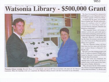 Newspaper - Newspaper Clipping, Banyule Observer, Watsonia Library - $500,000 Grant, 14/04/2001