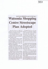 Newspaper - Newspaper Clipping, Banyule Observer, Watsonia Shopping Centre Streetscape Plan Adopted, 28/04/2001
