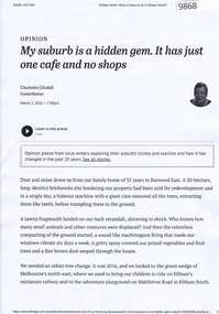 Article - Newspaper Clipping (copy), The Age, My suburb is a hidden gem. It has just one cafe and no shops, 02/03/2026