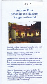Flyer - Leaflet, Andrew Ross Museum, Andrew Ross Schoolhouse Museum Kangaroo Ground, 03/1993
