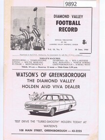 Booklet - Record Book, Diamond Valley Football League, Diamond Valley Football Record 18/06/1966, 18/06/1966
