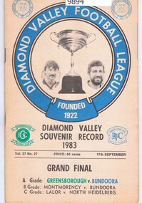 Booklet - Record Book, Diamond Valley Football League, Diamond Valley Football Record 1983: Grand Final 17/09/1983, 17/09/1983