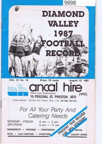 Booklet - Record Book, Diamond Valley Football League, Diamond Valley Football 1987: Football Record 15/08/1987, 15/08/1987