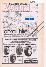 Booklet - Record Book, Diamond Valley Football League, Diamond Valley Record Vol 32, No 10. 18/06/1988, 18/06/1988